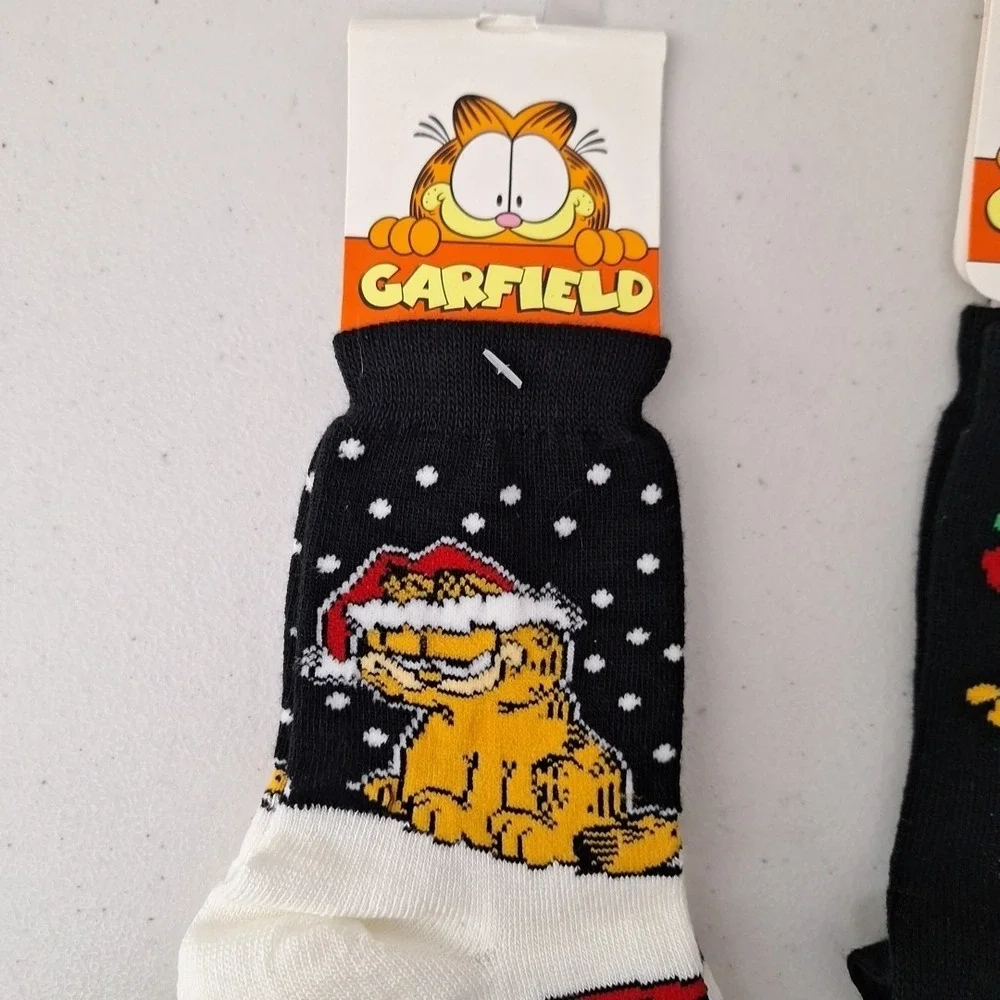 Vintage UFS 1978 GARFIELD THE CAT Women's Crew Socks Christmas Novelty NWT